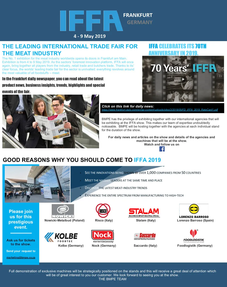 BMPE at the IFFA 2019 trade fair in Frankfurt