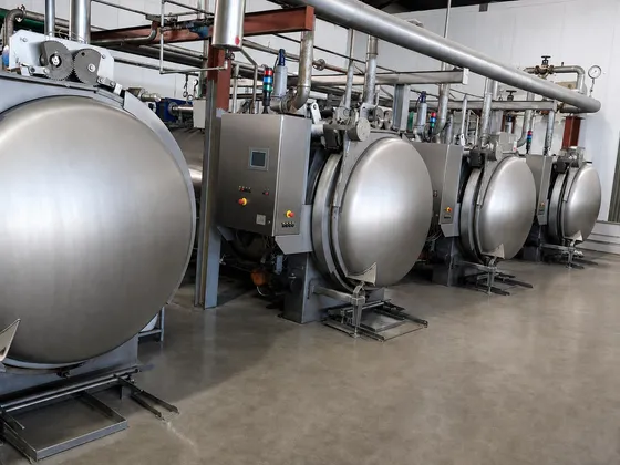 Retort vessels of the recovered canning line at the production site